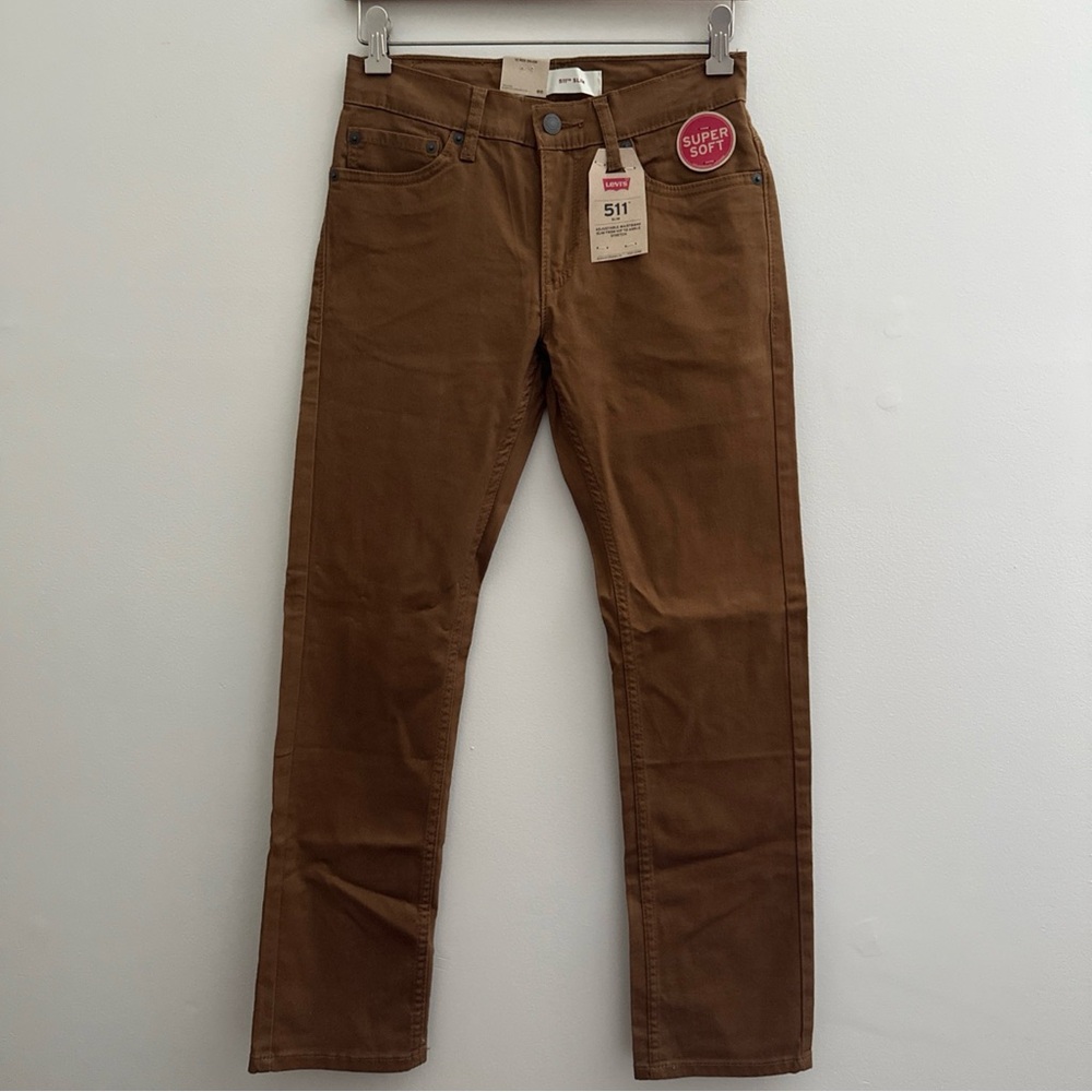 Boy's Levis 511 Slim Brown Jeans Size 12 Regular Adjustable Waistband 26x26 NWT
